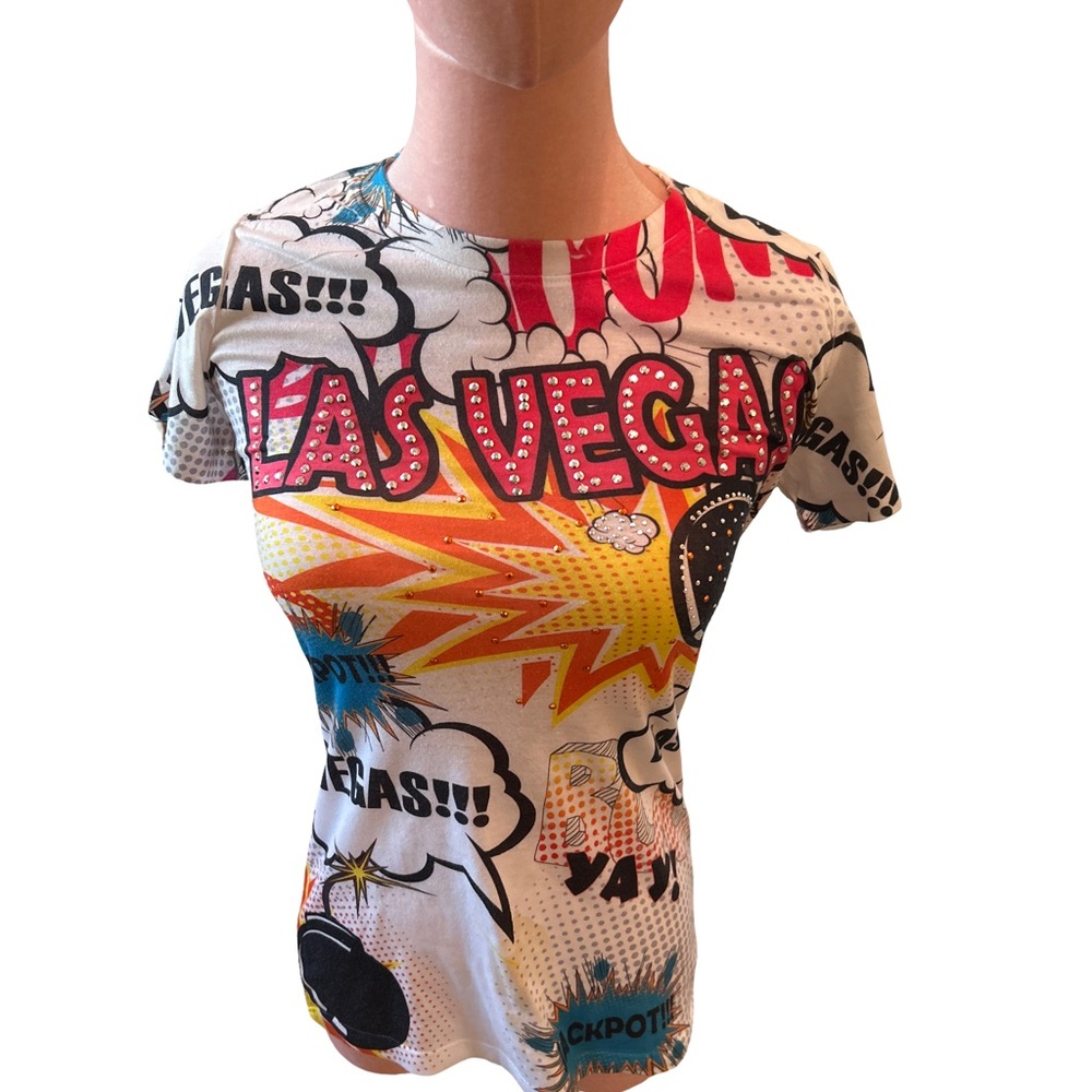 Comic Pop Art Graffiti Short Sleeve Women's Tee Bling Las Vegas Size Small - Picture 4 of 10